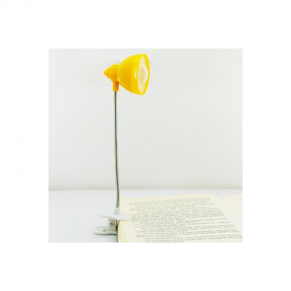 Ares Şapkalı Esnek Bükülebilir Mandallı 20 cm Kitap Okuma Lambası Sarı