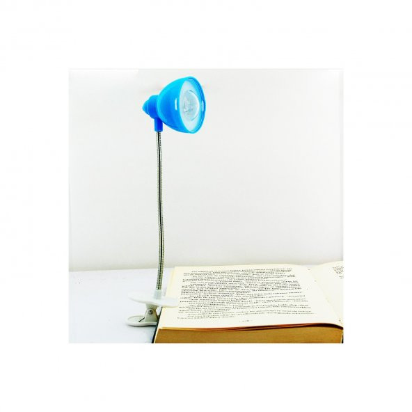 Ares Şapkalı Esnek Bükülebilir Mandallı 20 cm Kitap Okuma Lambası Mavi