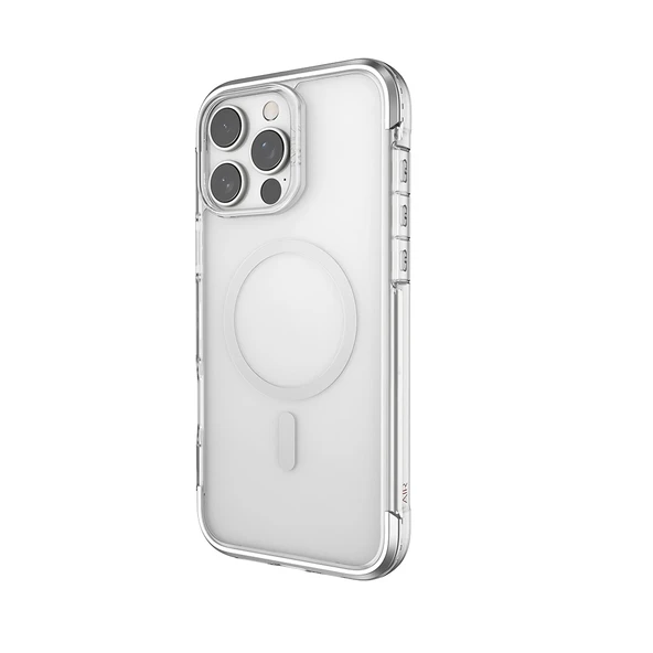 Apple iPhone 16 Pro Max Kılıf Magsafe Şarj Özellikli Raptic Air Serisi Airbag Tasarımlı Metal Köşelikli Şeffaf Kapak - 9
