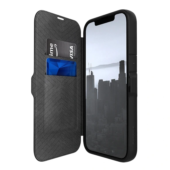 Apple iPhone 13 Kılıf Vegan Deri Tasarımlı Şeffaf Arka Yüzey Kartlıklı Raptic Urban Folio Serisi Kapak - 2