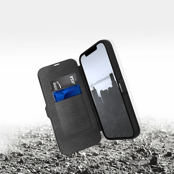 Apple iPhone 13 Kılıf Vegan Deri Tasarımlı Şeffaf Arka Yüzey Kartlıklı Raptic Urban Folio Serisi Kapak - 4