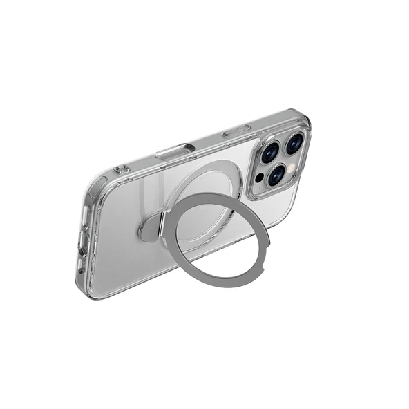Apple iPhone 16 Pro Max Kılıf Magsafe Şarj Özellikli Raptic Air Stand Serisi Buzlu Transparan Tasarımlı Standlı Kapak - 8