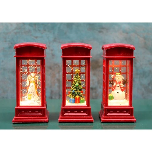 Periboia Telefon Kulübeli Işıklı Kar Küresi Kırmızı Tasarım ürün görseli