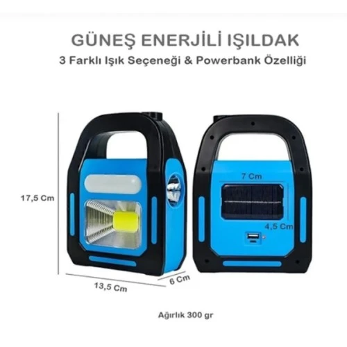 Periboia Güneş Enerjili Işıldak ve Powerbank Özellikli Kamp Lambası