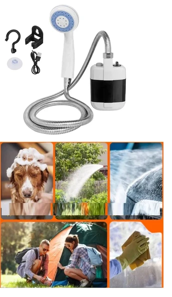 Periboia USB Şarjlı El Duş Pompası Taşınabilir Kamp Tatil Seyahat Banyo Su Pompası Başlık Hortum Seti - 3