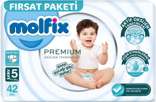 Molfix Premium Bebek Bezi Beden:5 (11-18KG) Junior 126 Adet Fırsat Pk + 6 Adet Islak Mendil - 2