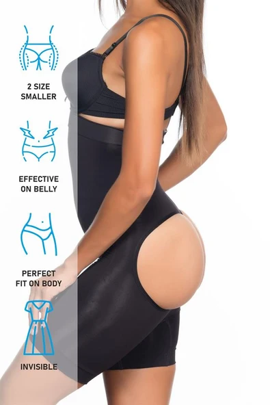 Siyah Emay 2033 Popo Açık Boxer Korse - Resim 7