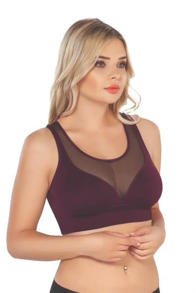 Bordo Emay 4028 Seamless Tül Toparlayıcı Sütyen Korse - Resim 3