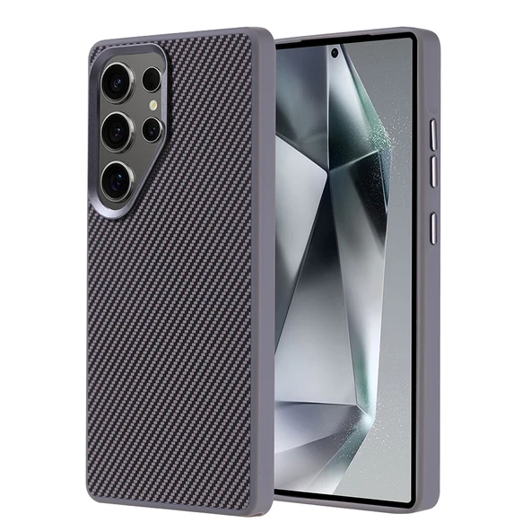 Samsung Galaxy S25 Ultra Kılıf Magsafe Şarj Özellikli Karbon Fiber Görünümlü Troy Kapak - Resim 4