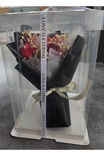 Büyük Kutulu Siyah Tüy Dekorlu  Gül Hediyelik Özel Gün Buketi Sevgililer Günü - 2