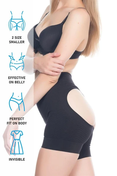 Siyah Emay 2034 Popo Açık Anti Selülit Korse - Resim 14