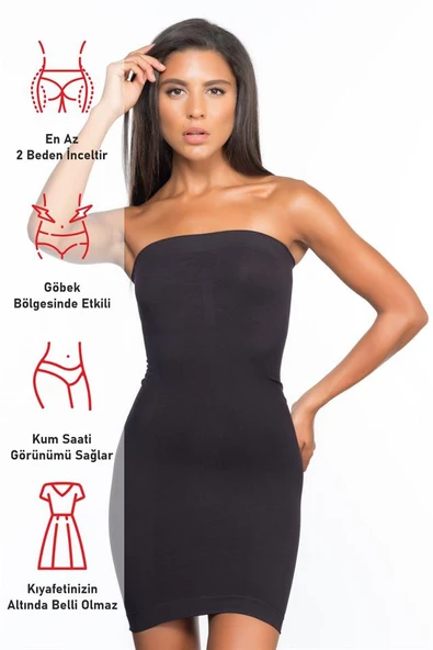 Siyah Emay 5065 Straplez Elbise Korse - 6