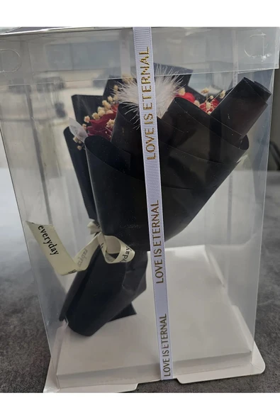 Büyük Kutulu Siyah Tüy Dekorlu  Gül Hediyelik Özel Gün Buketi Sevgililer Günü - 3