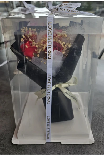 Büyük Kutulu Siyah Tüy Dekorlu  Gül Hediyelik Özel Gün Buketi Sevgililer Günü - 4