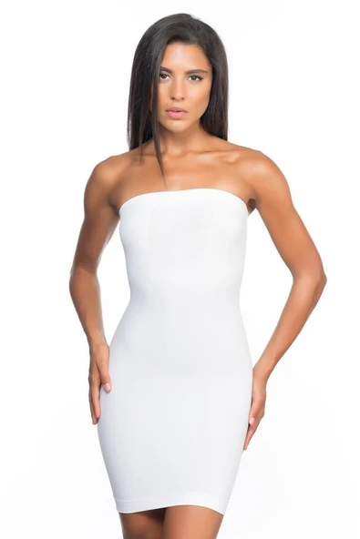 Beyaz Emay 5065 Straplez Elbise Korse