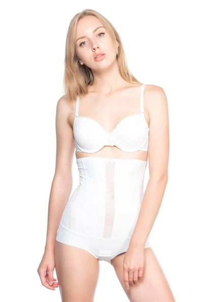 Beyaz Emay 2886 Yüksek Bel Tül Slip Lazer Korse - 5