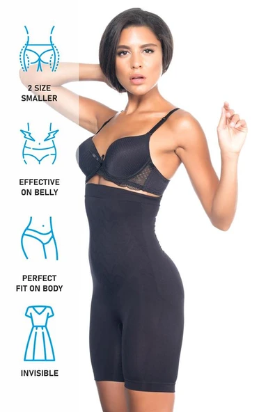 Siyah Emay 2077 Yüksek Bel Desenli Paçalı Korse - Resim 7