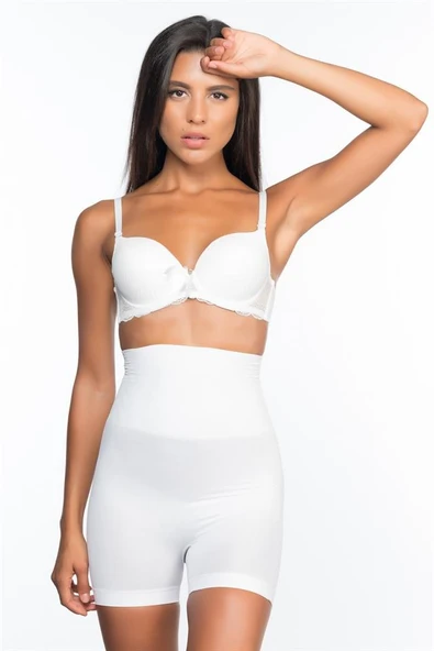 Beyaz Emay 2075 Yüksek Bel Desenli Double Kısa Paça Korse - Resim 5