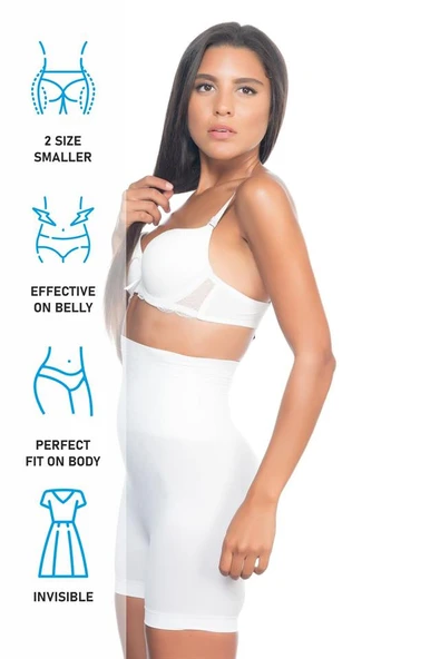 Beyaz Emay 2075 Yüksek Bel Desenli Double Kısa Paça Korse - Resim 7