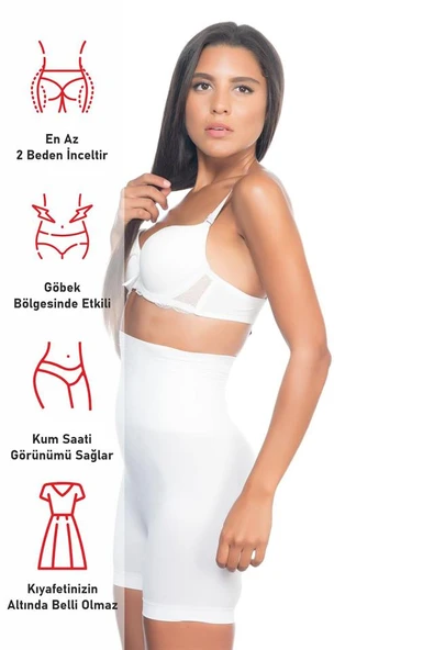 Beyaz Emay 2075 Yüksek Bel Desenli Double Kısa Paça Korse - Resim 6