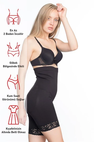 Siyah Emay 2027 Yüksek Bel Dantelli Paçalı Korse - Resim 13