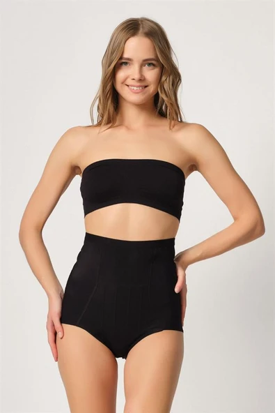 Siyah Emay 2931 Karın Balen Destekli Slip Lazer Korse - Resim 2