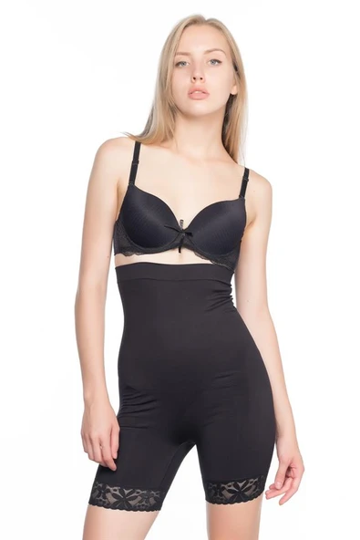 Siyah Emay 2027 Yüksek Bel Dantelli Paçalı Korse - Resim 5