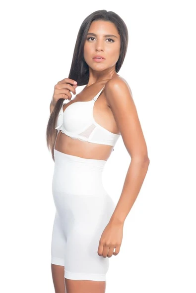 Beyaz Emay 2075 Yüksek Bel Desenli Double Kısa Paça Korse - Resim 3