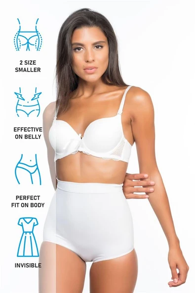 Beyaz Emay 2057 Yüksek Bel Masajlı Slip Korse - Resim 7