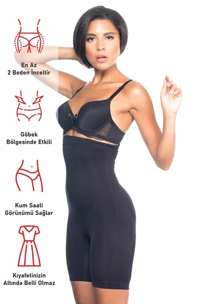 Siyah Emay 2077 Yüksek Bel Desenli Paçalı Korse - Resim 5