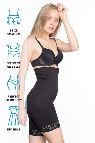 Siyah Emay 2027 Yüksek Bel Dantelli Paçalı Korse - Resim 14