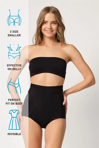 Siyah Emay 2931 Karın Balen Destekli Slip Lazer Korse - Resim 7