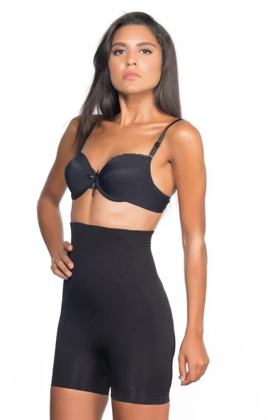 Siyah Emay 2075 Yüksek Bel Desenli Double Kısa Paça Korse