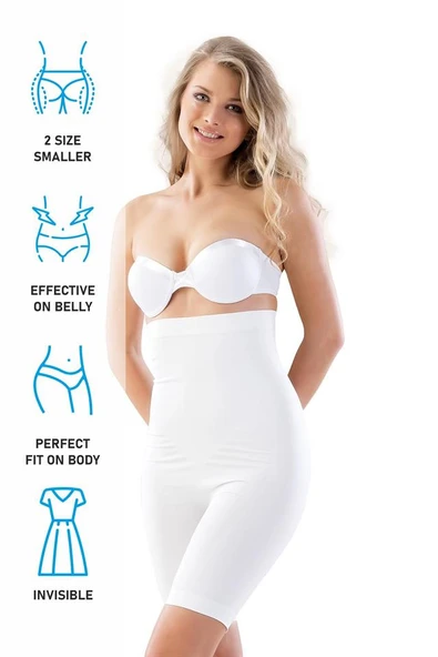 Beyaz Emay 2006 Yüksek Bel Uzun Paçalı Korse - Resim 6