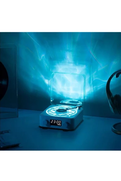 Mini Nostalji Plak Görünüm Dekor Waves Bluetooth Işıklı Müzik Çalar Alarm Saat TF Kart Aux Özellikli - 12