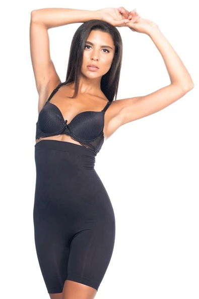 Siyah Emay 2077 Yüksek Bel Desenli Paçalı Korse - Resim 6