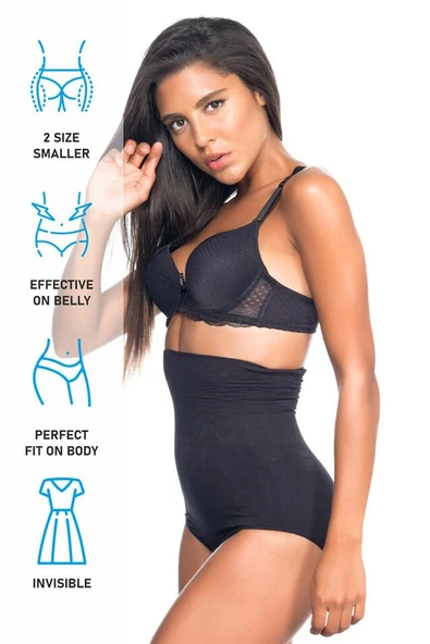 Siyah Emay 2079 Yüksek Bel Desenli Double Slip Korse - Resim 7