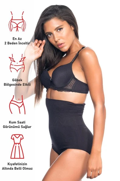 Siyah Emay 2079 Yüksek Bel Desenli Double Slip Korse - Resim 6
