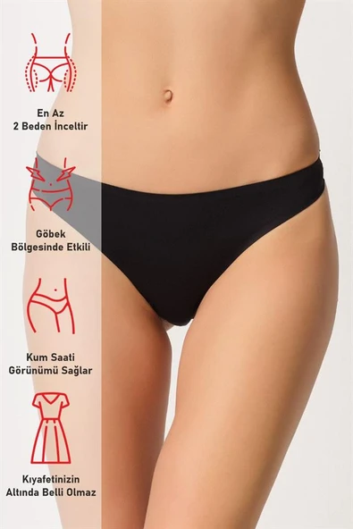 Siyah Emay 2802 Yapıştırma Lazer Kesim String Külot - Resim 6