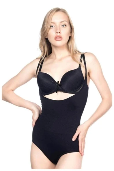 Siyah Emay 2811 Göğsü Açık Slip Boy Lazer Korse - Resim 3