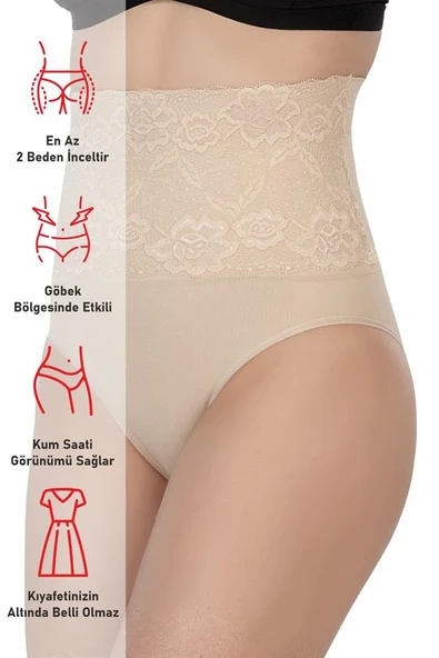 Ten Emay 2090 Önü Dantelli Yüksek Bel Slip Korse - Resim 5