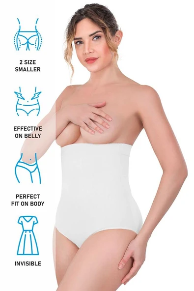 Beyaz Emay 2080 Yüksek Bel Çıtçıtlı Slip Korse - Resim 6