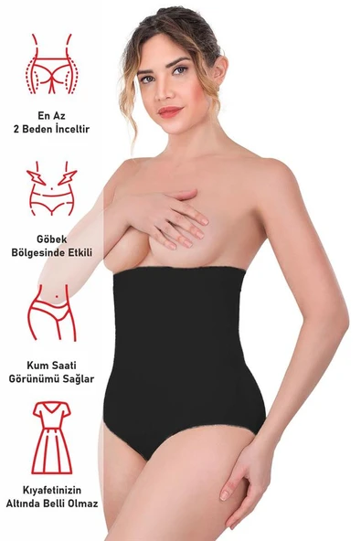 Siyah Emay 2080 Yüksek Bel Çıtçıtlı Slip Korse - Resim 5