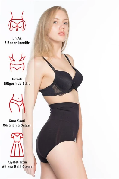 Siyah Emay 7024 İnce Yüksek Bel Slip Korse - Resim 6