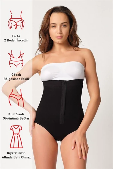 Siyah Emay 2088 Önden Agraflı Slip Korse - Resim 6