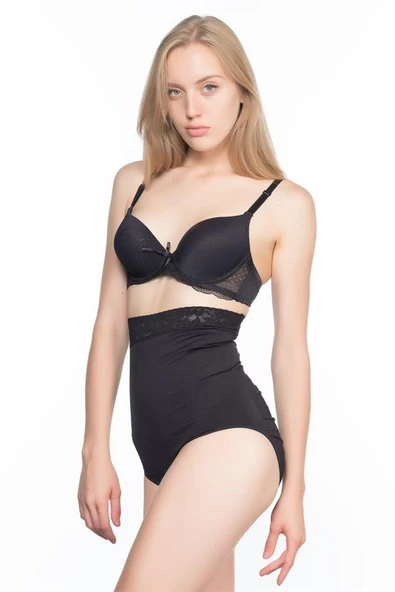 Siyah Emay 2028 Dantelli Yüksek Bel Slip Korse - Resim 3