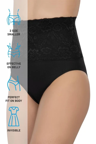 Siyah Emay 2090 Önü Dantelli Yüksek Bel Slip Korse - Resim 6