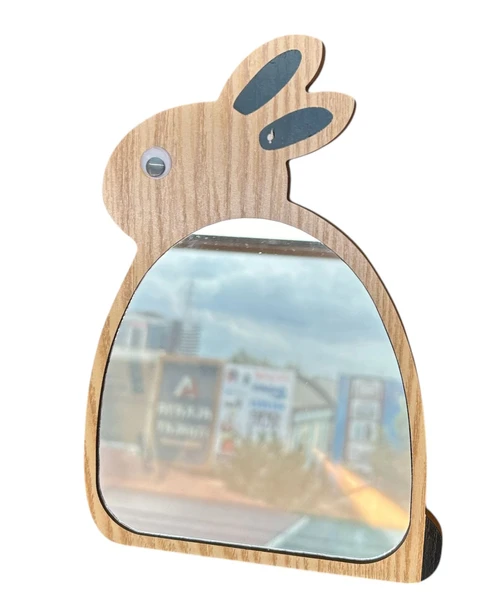 Masa üstü dekoratif makyaj aynası Tavşan figürlü Ahşap model