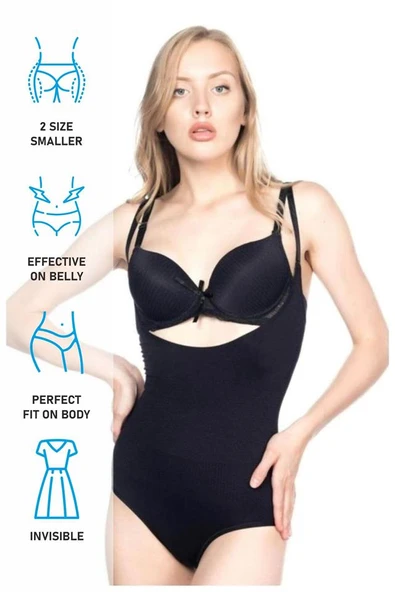 Siyah Emay 2811 Göğsü Açık Slip Boy Lazer Korse - Resim 5