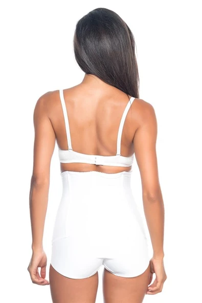 Beyaz Emay 2824 Yüksek Bel Balen Agraflı Slip Lazer Korse - 4